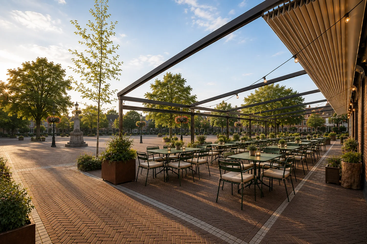 Horecaterras onder een modern lamellendak